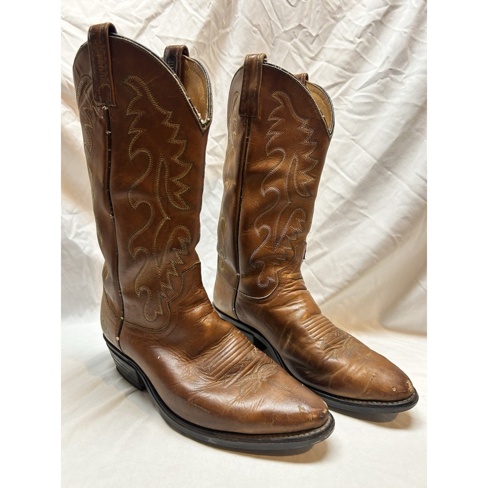 VTG Dan Post Western Boots Brown Leather Mens 8.5 EW Cowboy Festival